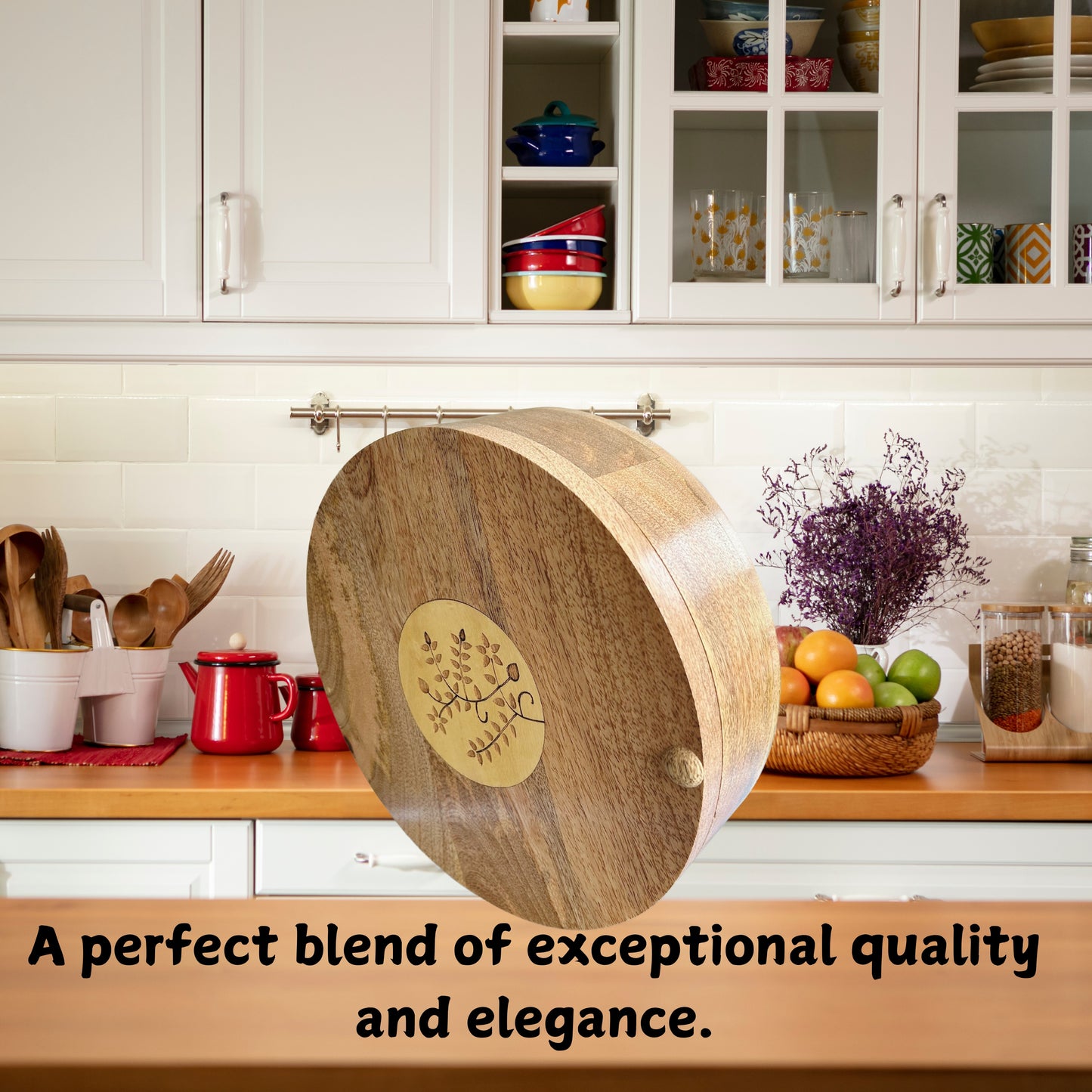 Premium Mango Wood Spice Box-7 Section (9"L x 9" W x 3" H)