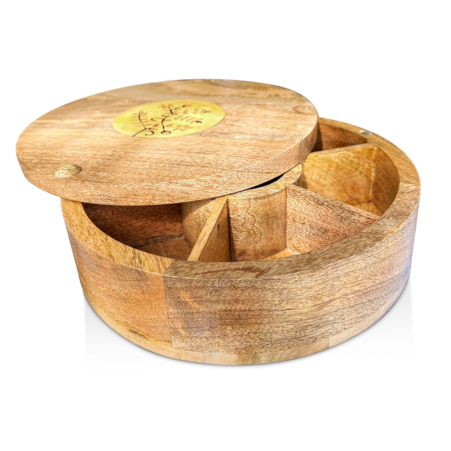 Premium Mango Wood Spice Box-7 Section (9"L x 9" W x 3" H)